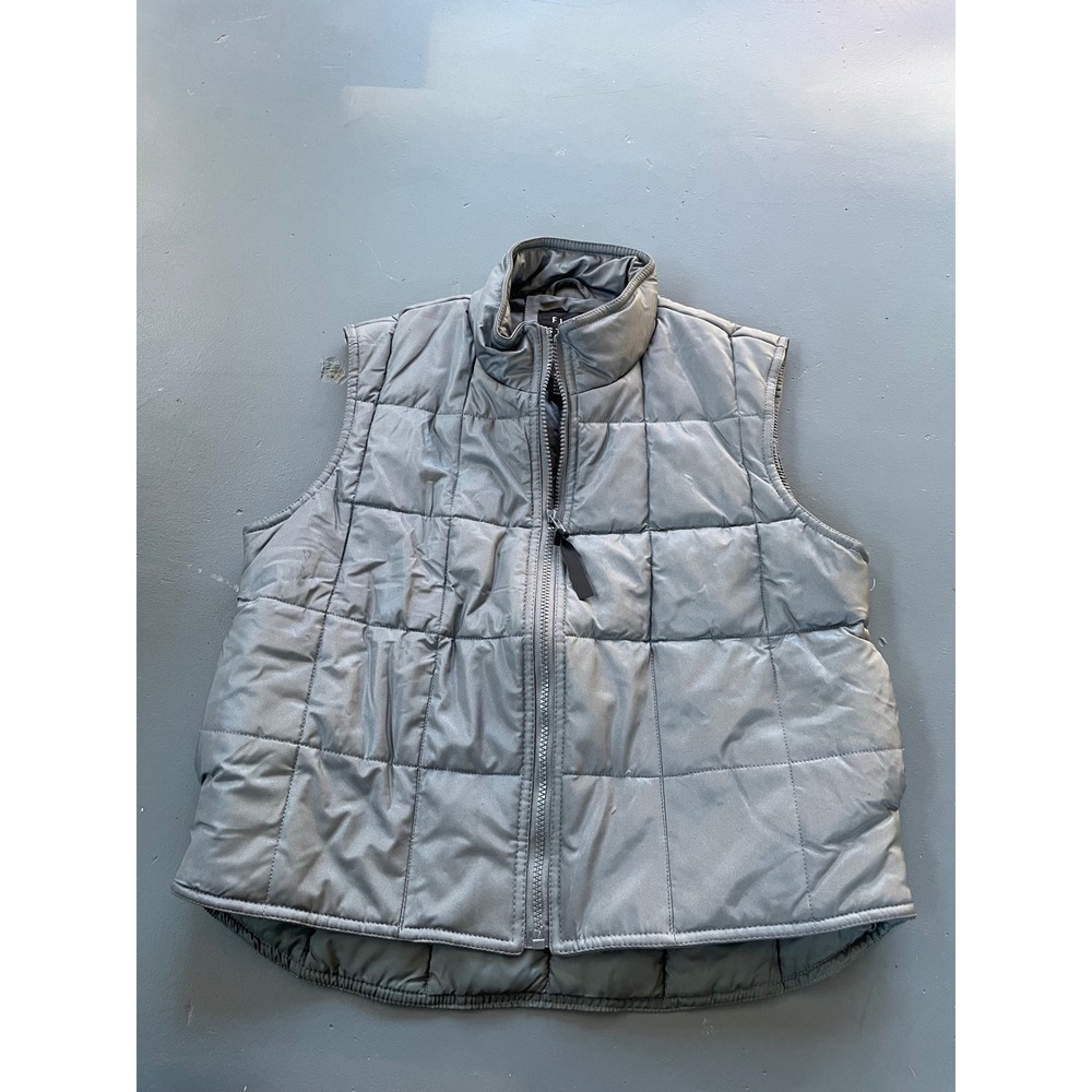 Fleet Street Gray Quilted Puffer Vest Metallic Full Zip Sleeveless Jacket Small